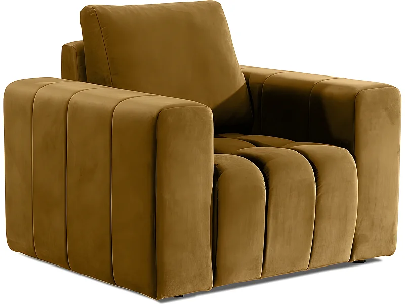 Fauteuil 1 place en tissu velours catégorie luxe, moutarde, LAZINO