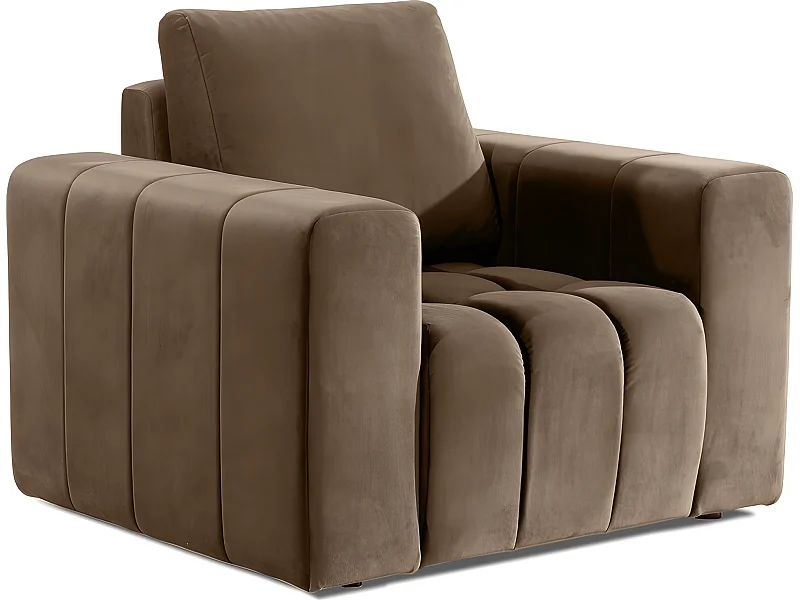 Fauteuil 1 place en tissu velours catégorie luxe, beige, LAZINO