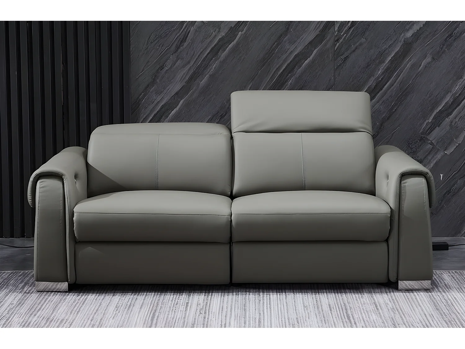 Ensemble avec 4 relax électriques, 2 canapés 2 places en cuir italien buffle TOPRELAX, gris foncé