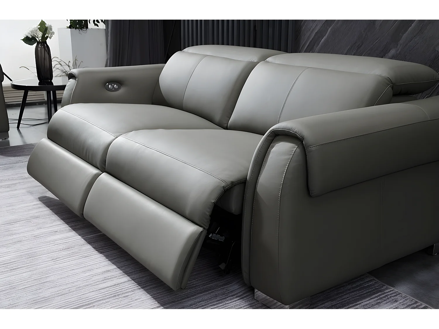 Ensemble avec 4 relax électriques, 2 canapés 2 places en cuir italien buffle TOPRELAX, gris foncé