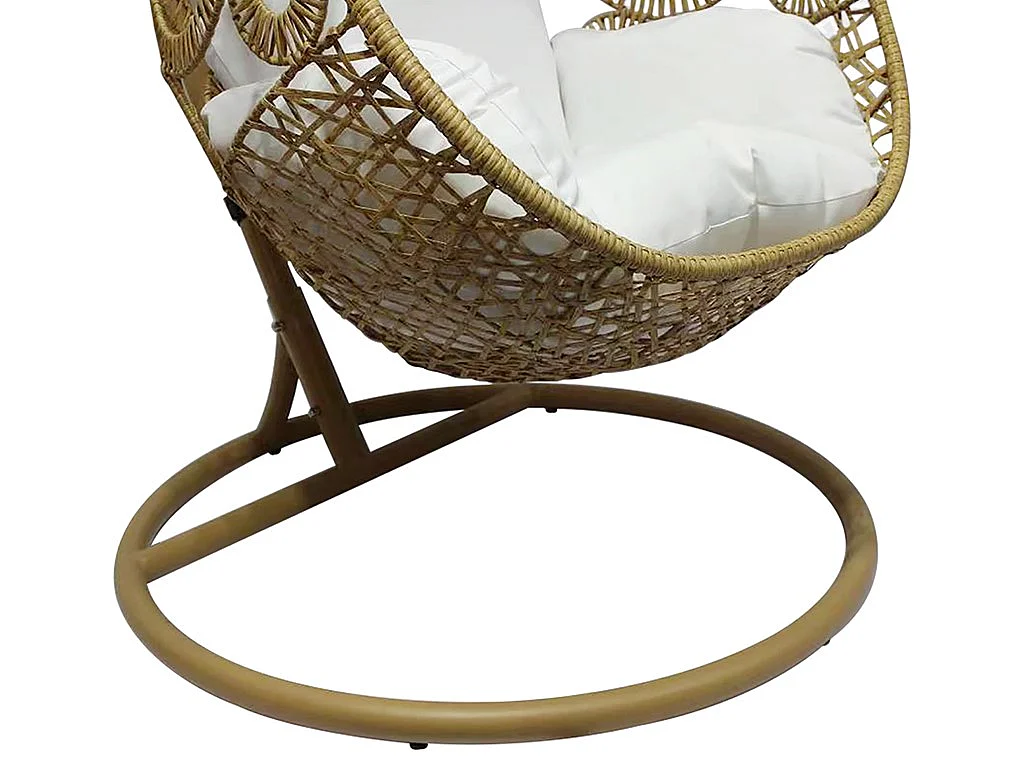 Sillón colgante de resina natural trenzada claro y cojín blanco - MAKAHA