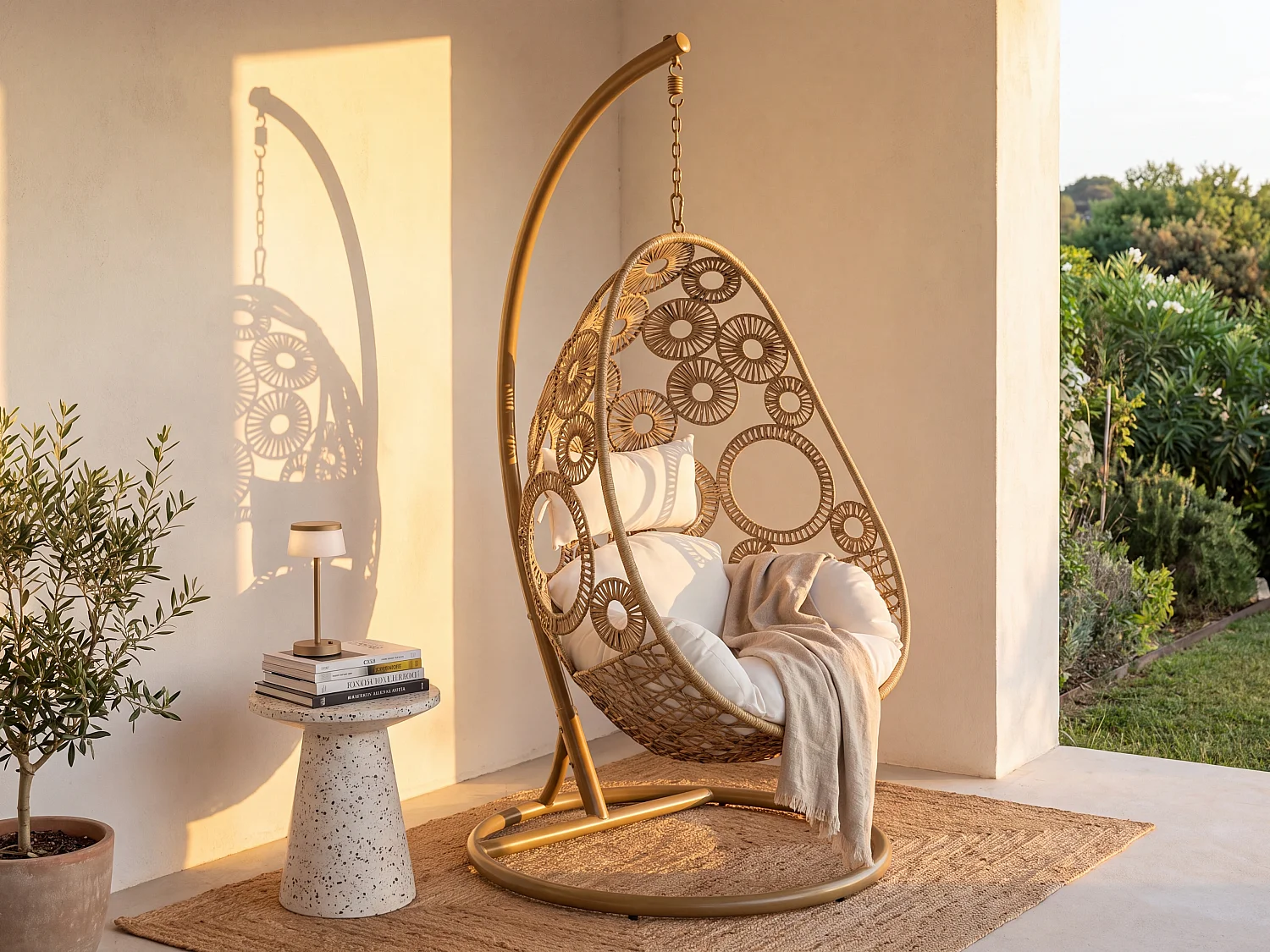 Hängesessel mit weißem Kissen - Polyrattan - Naturfarben - MAKAHA von MYLIA