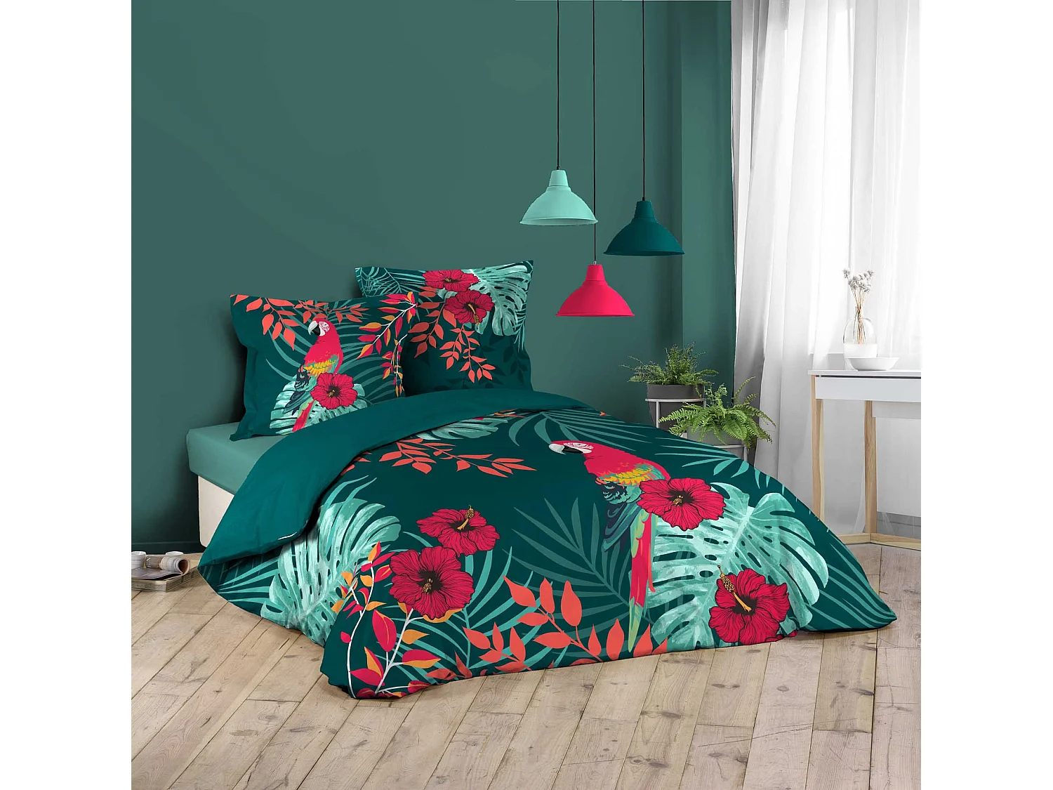 Parure housse couette 240x220 cm Perroquet Caracas