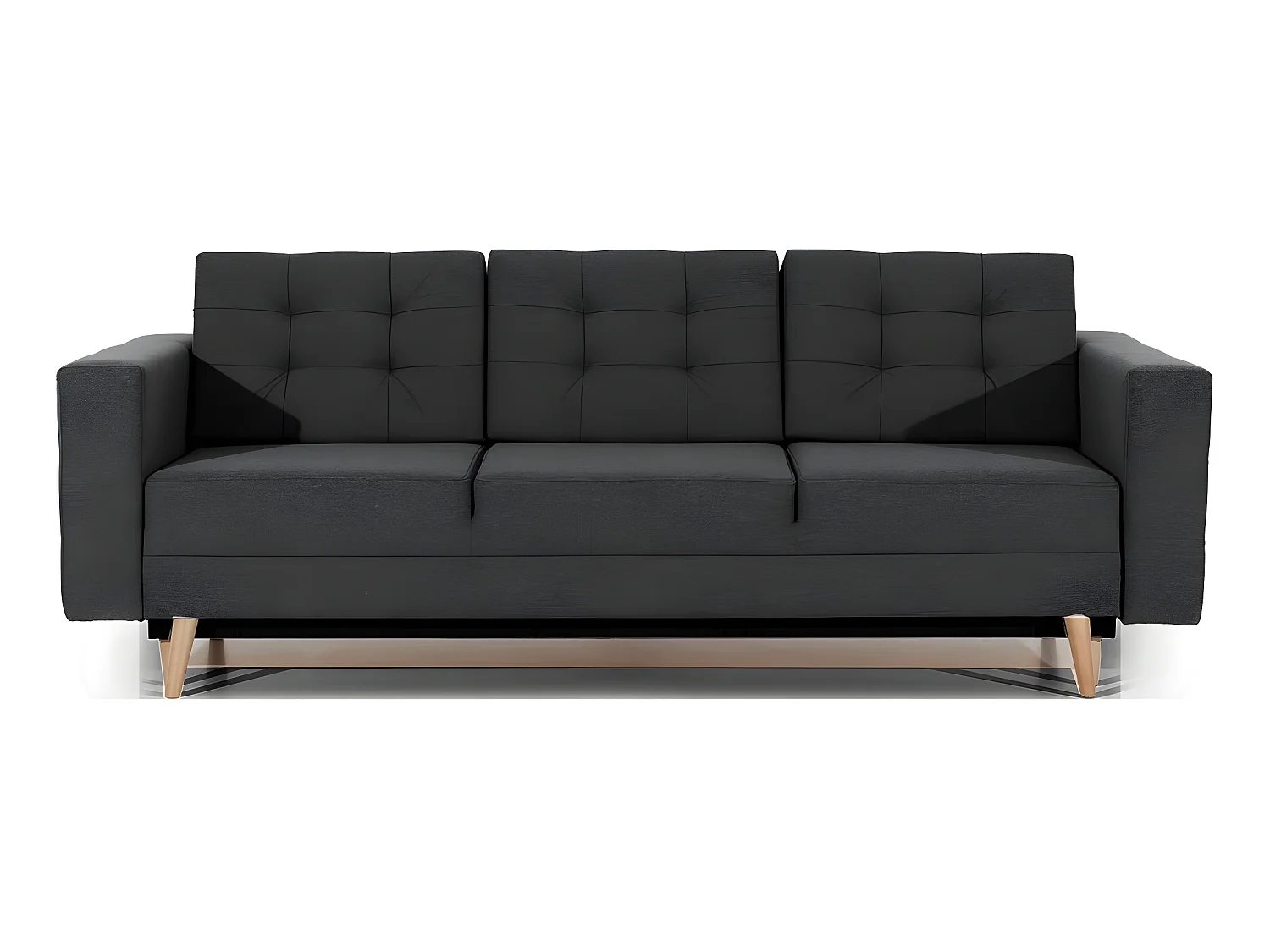 Luxe donkergrijze stoffen slaapbank met hoge armleuningen en ergonomische rugleuning - ASVENA