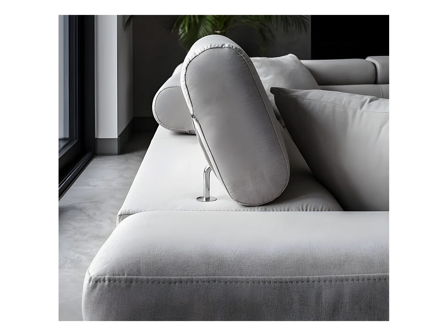 Canapé d'angle convertible en tissu luxe 5 places, ANNECY, couleur gris clair, angle droit