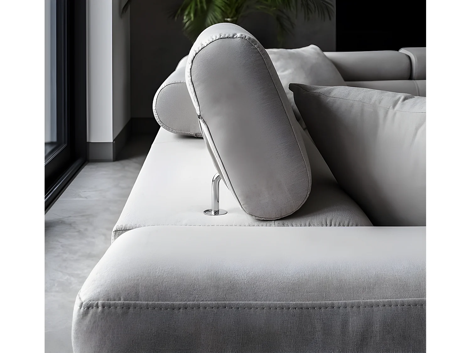 Canapé d'angle convertible en tissu luxe 5 places, ANNECY, couleur gris clair, angle droit