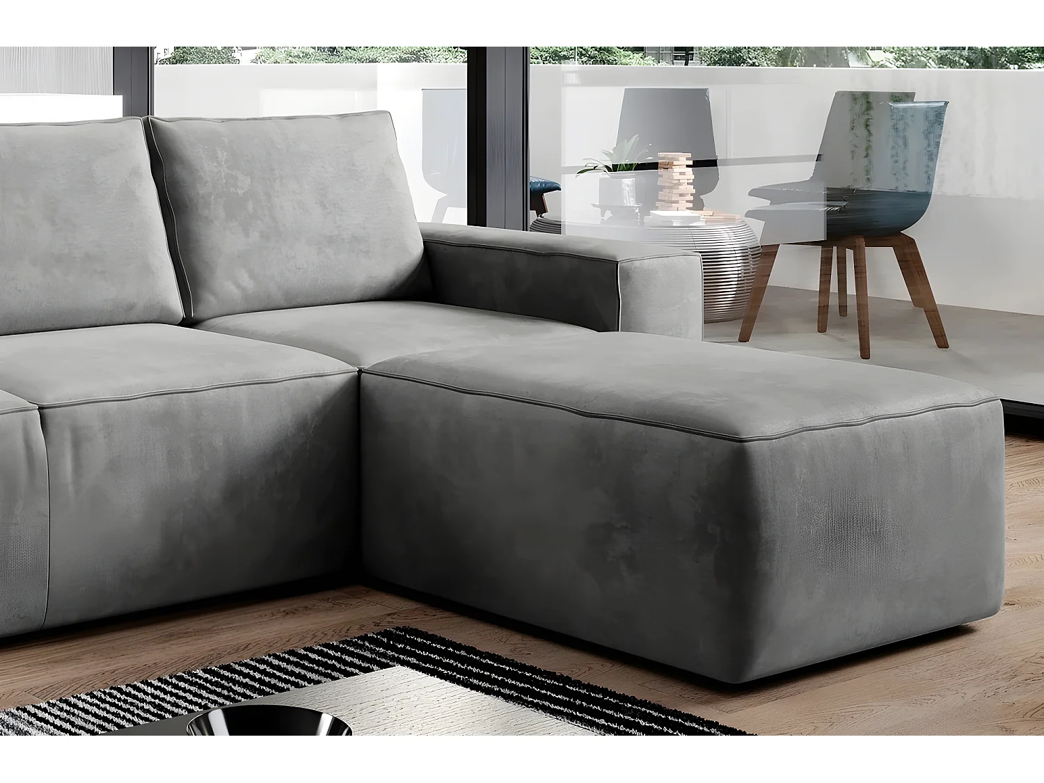 Canapé d'angle convertible - SIDNEY VELOURS - en tissu Luxe - 5/6 places, gris foncé, angle droit (vu de face)