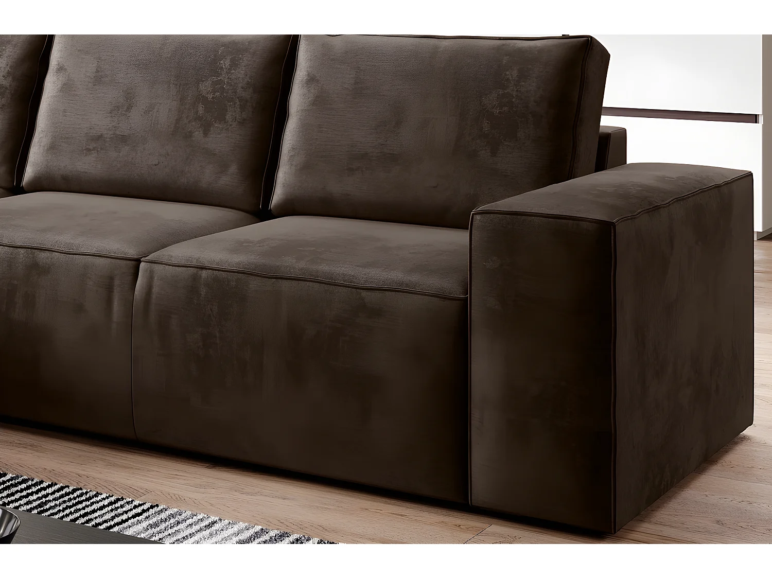 Canapé d'angle convertible - SIDNEY VELOURS - en tissu Luxe - 5/6 places, chocolat, angle gauche (vu de face)