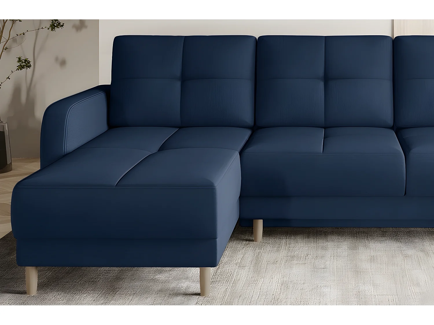 Canapé d'angle convertible en tissu velours luxe, rangement - bleu foncé, angle gauche (vu de face), ROXANE VELOURS