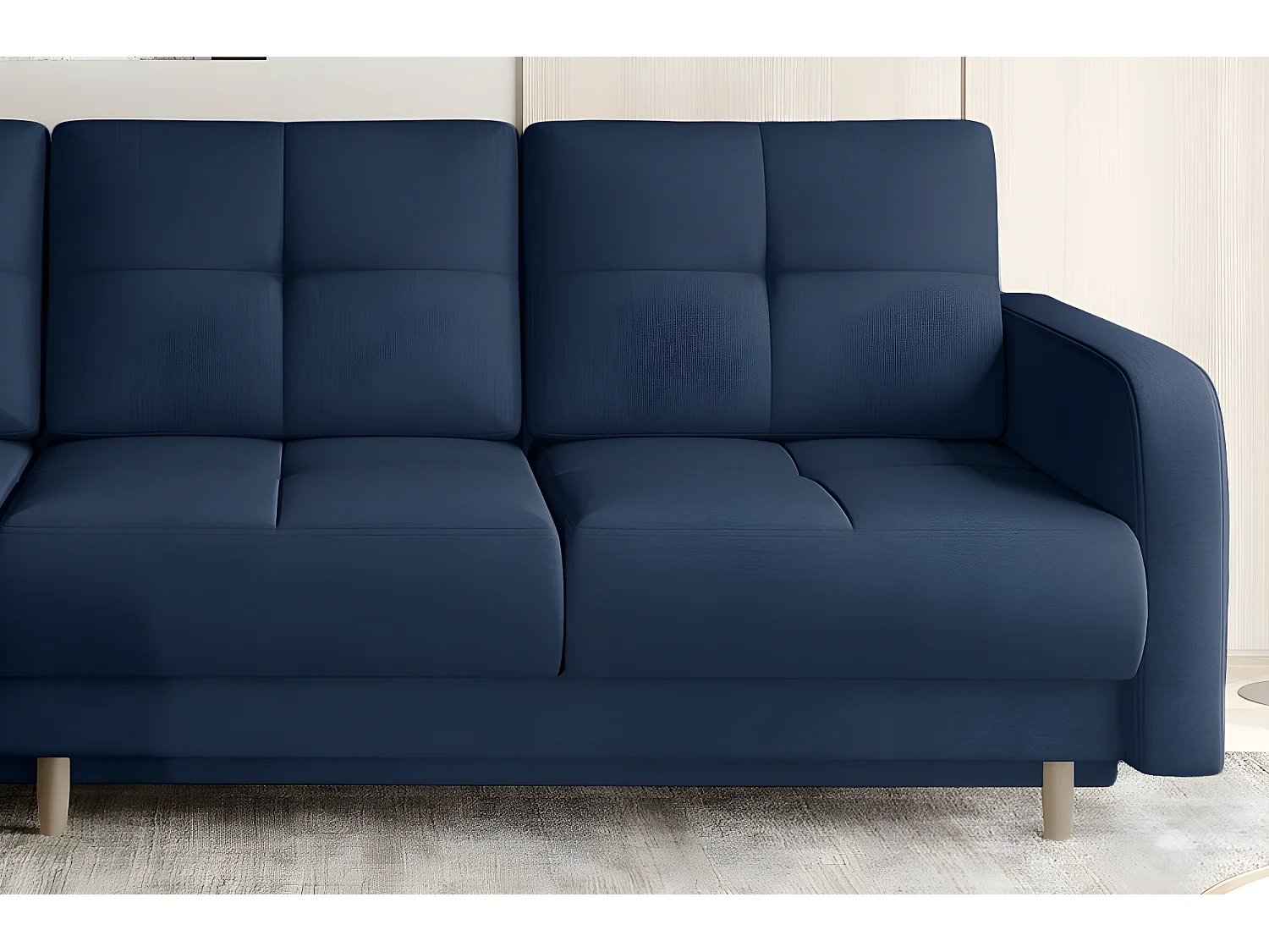 Canapé d'angle convertible en tissu velours luxe, rangement - bleu foncé, angle gauche (vu de face), ROXANE VELOURS