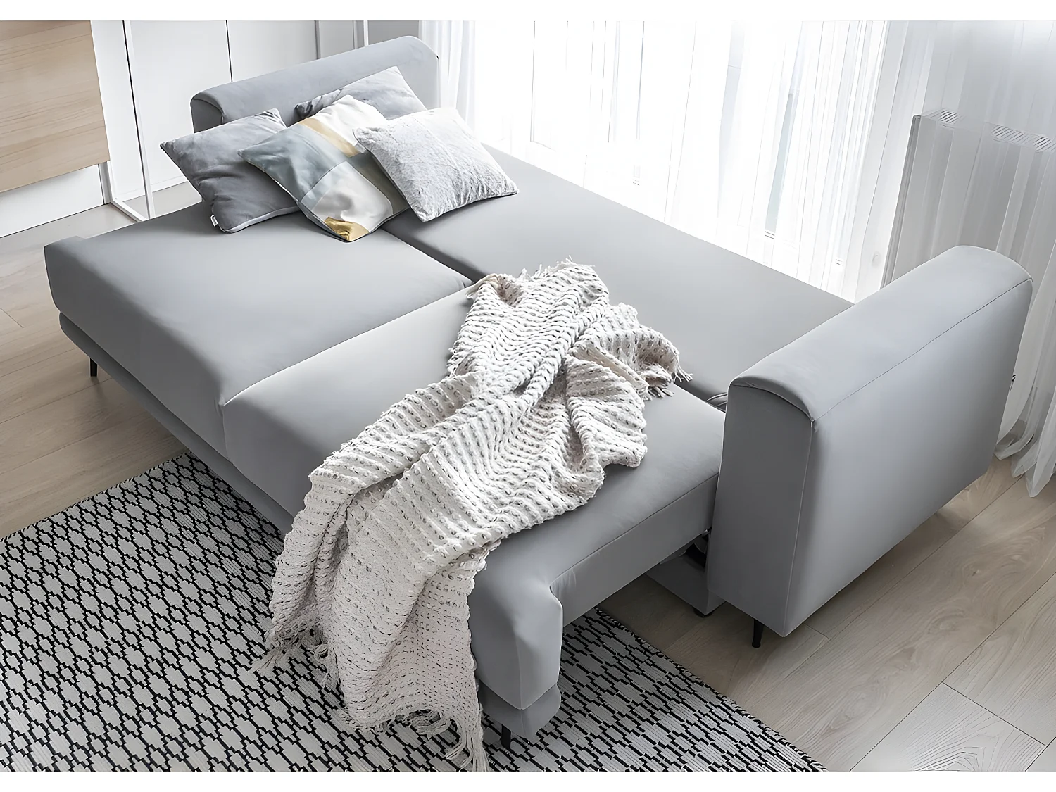 Canapé 3/4 places convertible et espace de rangement - Noir - en tissu de qualité, DANY