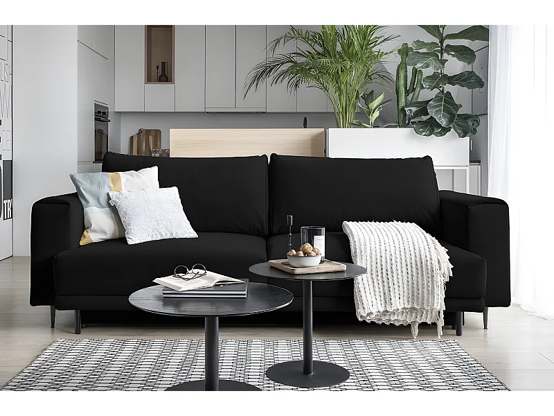 Canapé 3/4 places convertible et espace de rangement - Noir - en tissu de qualité, DANY