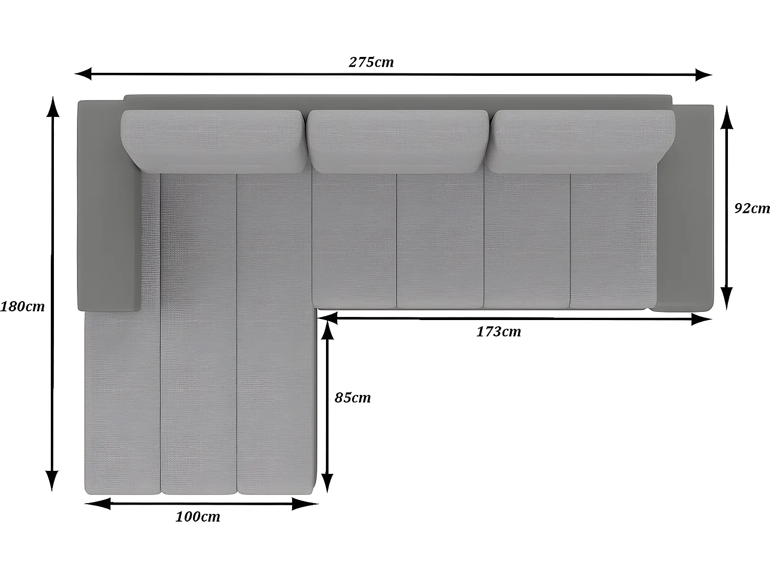 Canapé d'angle convertible en tissu luxe noir et simili cuir blanc, 5 places, angle gauche (vu de face) - OTELLO