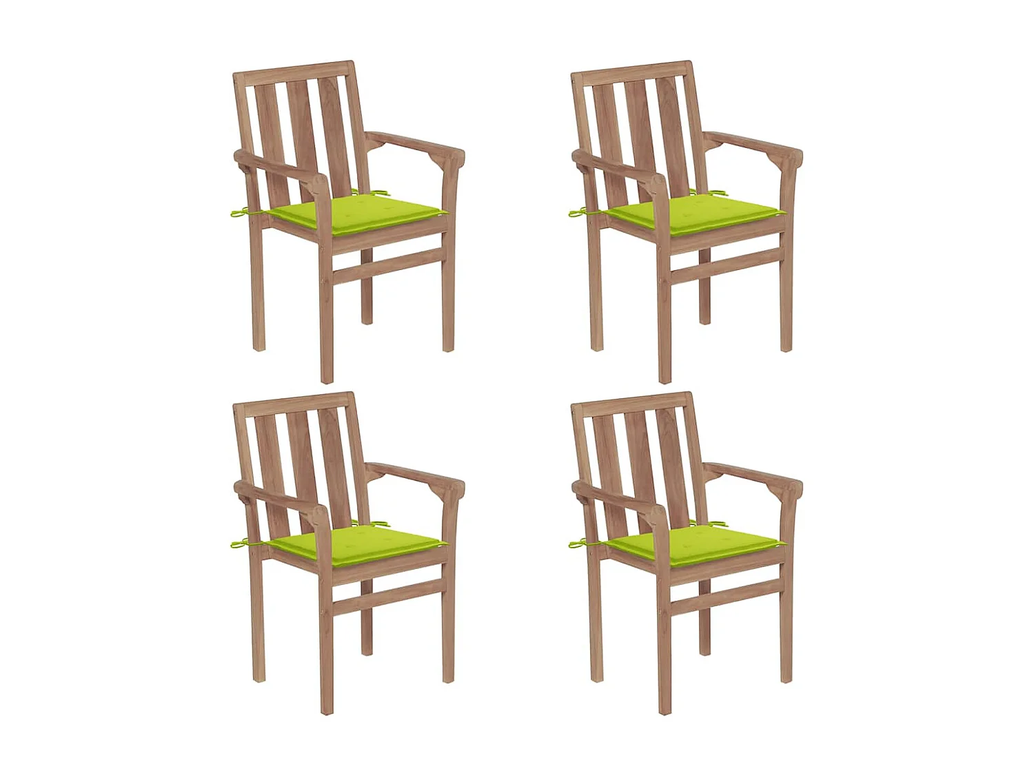 Conjunto de 4 cadeiras de jardim empilháveis com almofadas, teca maciça