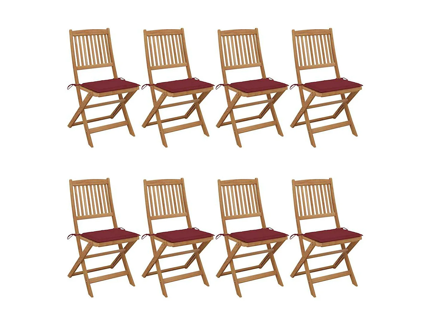 Chaises pliables de jardin lot de 8 avec coussins Bois d'acacia