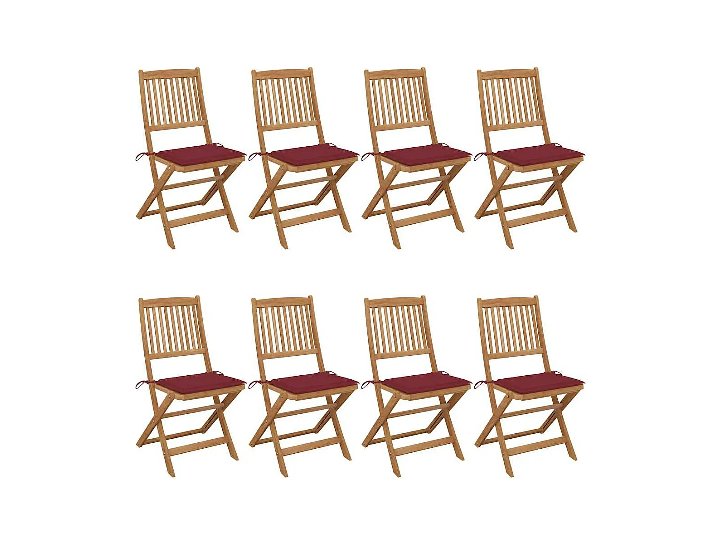 Chaises pliables de jardin lot de 8 avec coussins Bois d'acacia