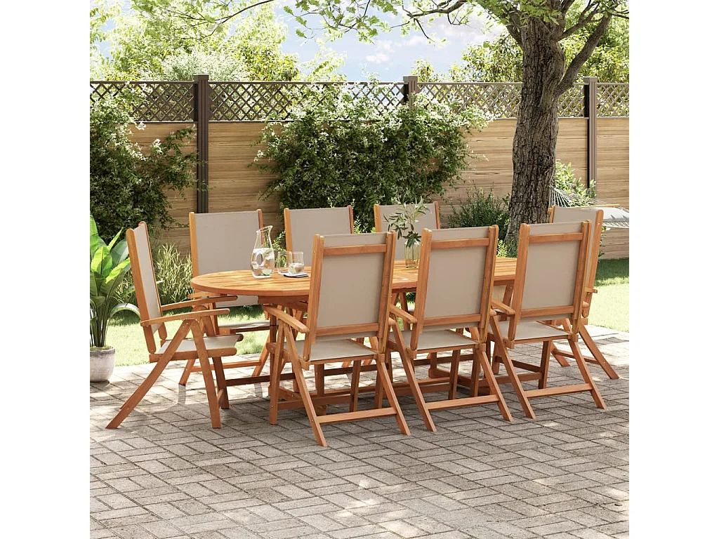 Conjunto de 8 cadeiras dobráveis de jardim em madeira de acácia e textilene