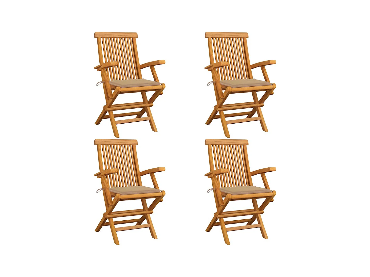 Chaises de jardin et coussins beige lot de 4 Bois teck massif
