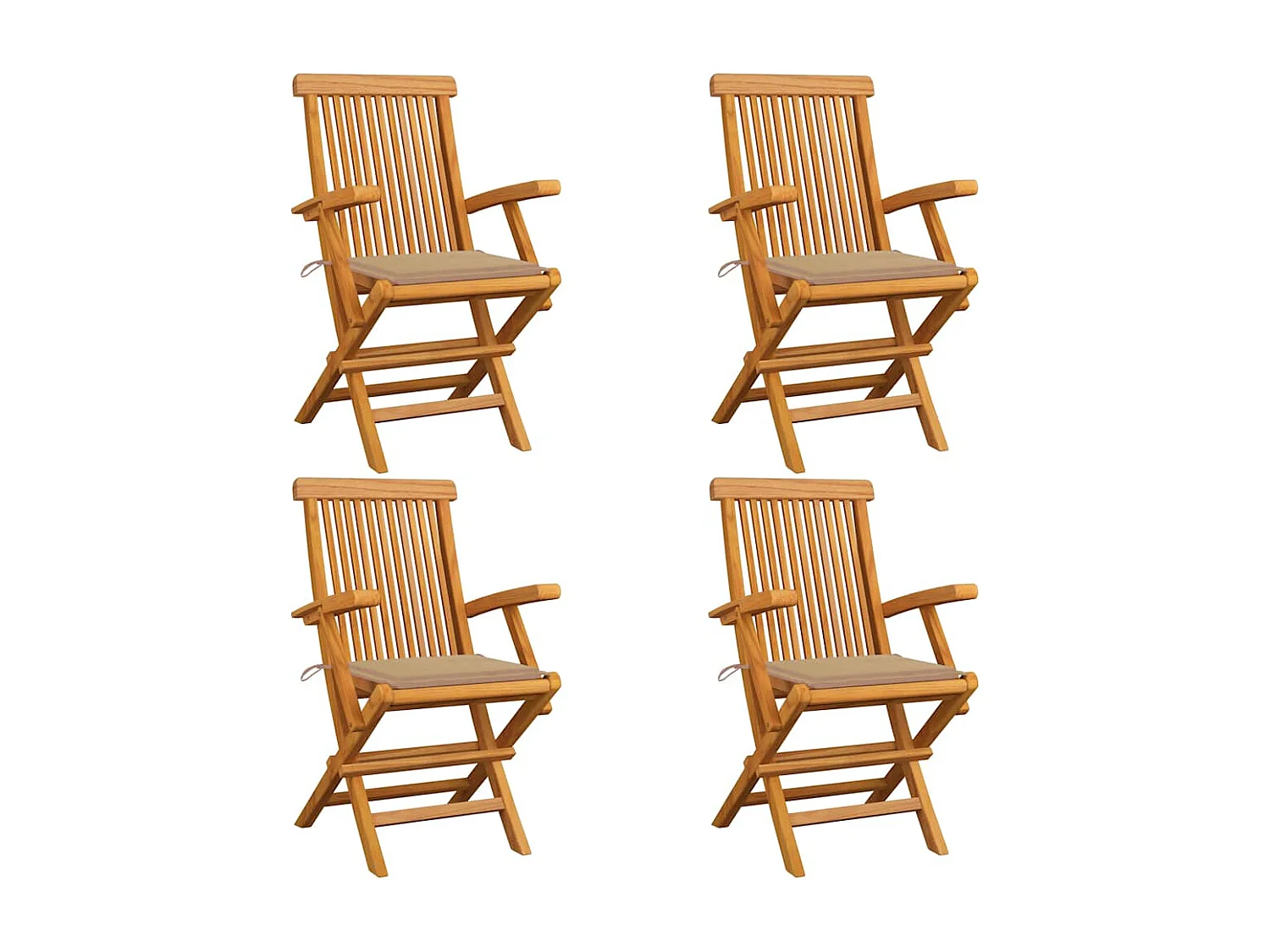 Chaises de jardin et coussins beige lot de 4 Bois teck massif