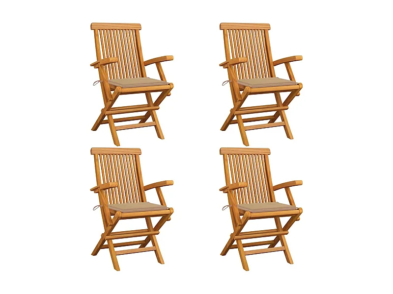 Gartenstühle und beige Kissen 4er Set Massivholz Teak