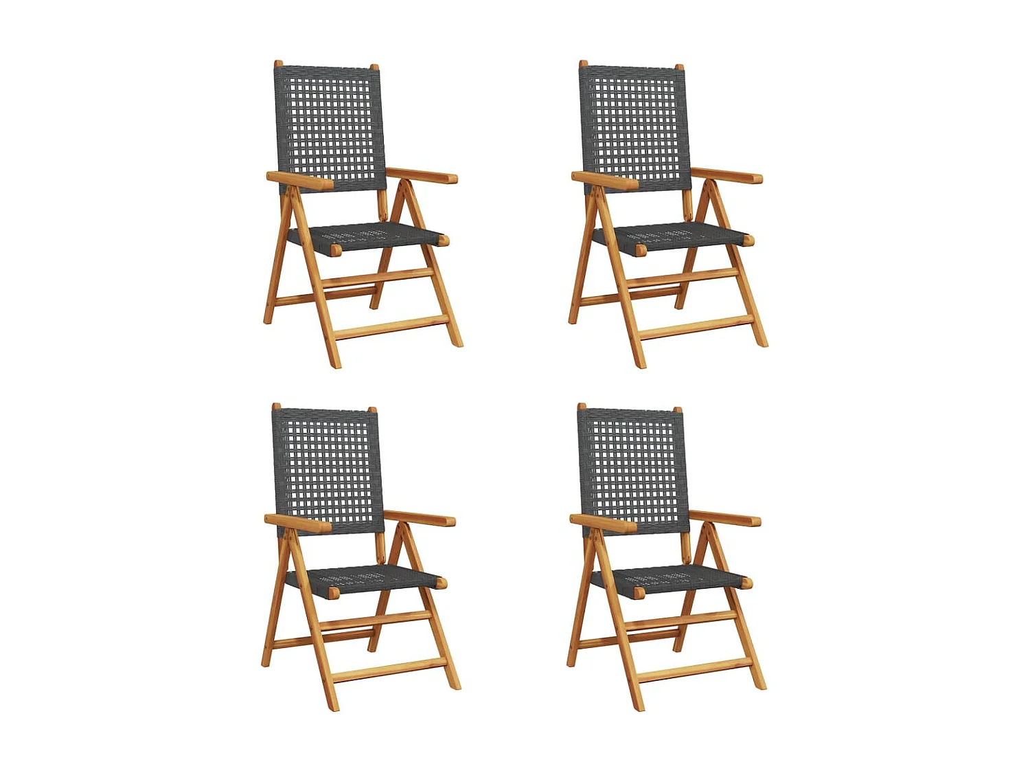 Chaises inclinables de jardin lot de 4 noir rotin bois massif