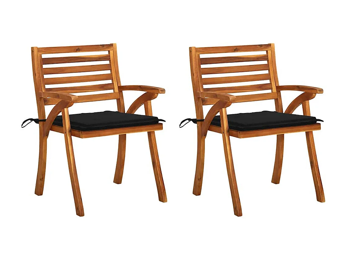 Conjunto de 2 cadeiras de jantar de jardim com almofadas em acácia maciça