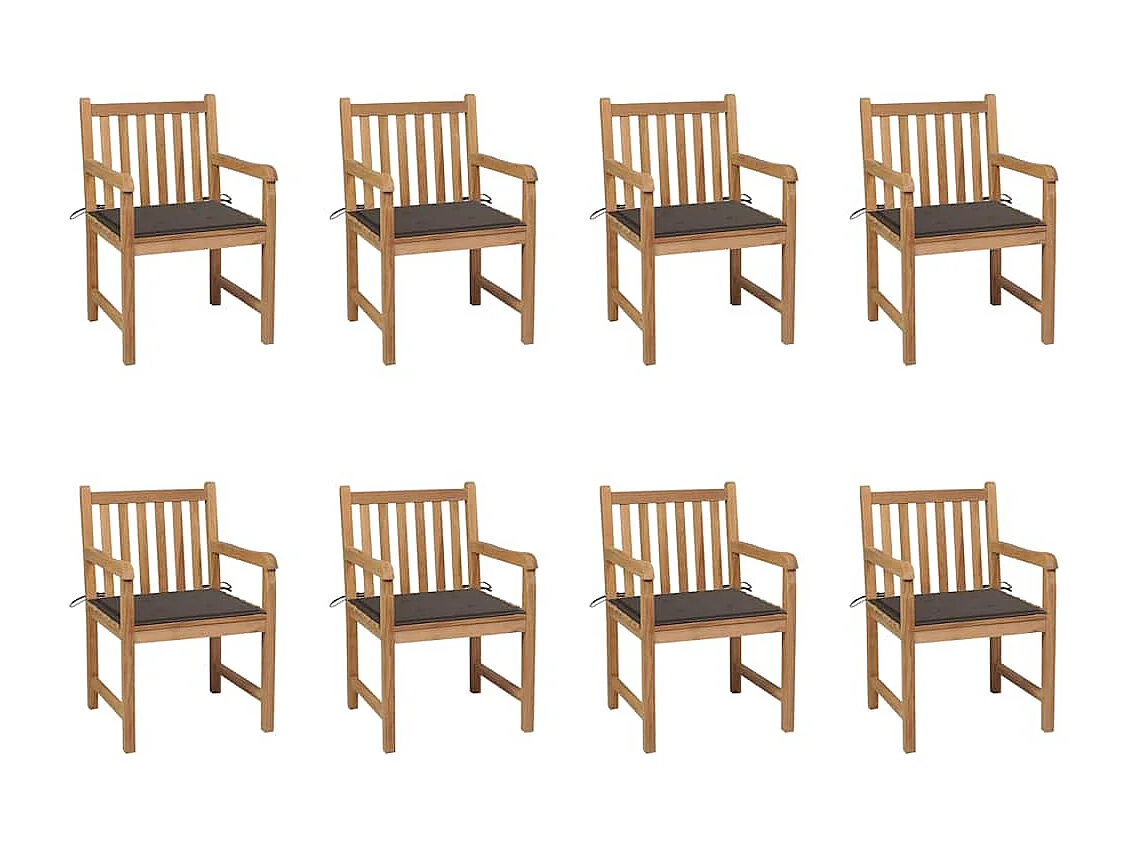 Chaises de jardin lot de 8 avec coussins taupe Bois teck massif