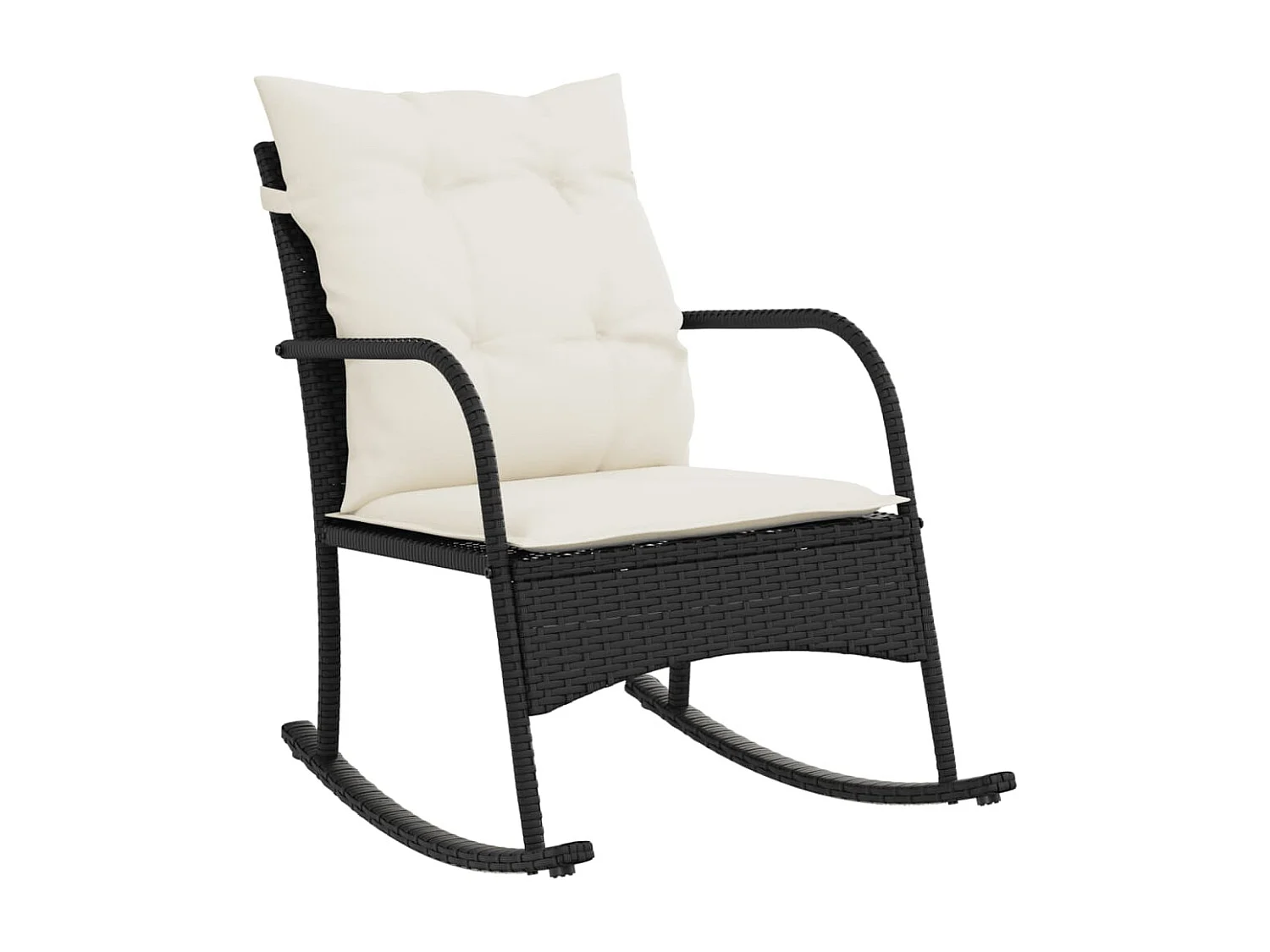 Chaise à bascule de jardin avec coussins noir résine tressée