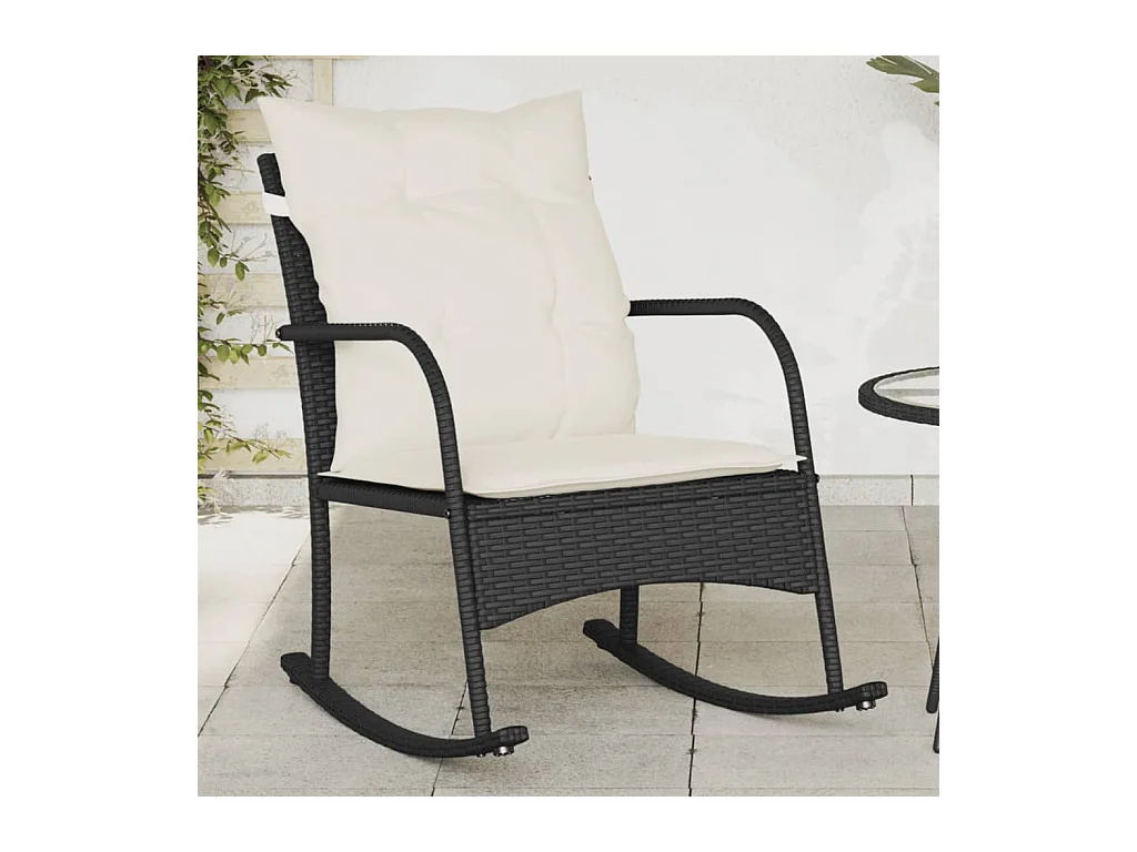 Chaise à bascule de jardin avec coussins noir résine tressée