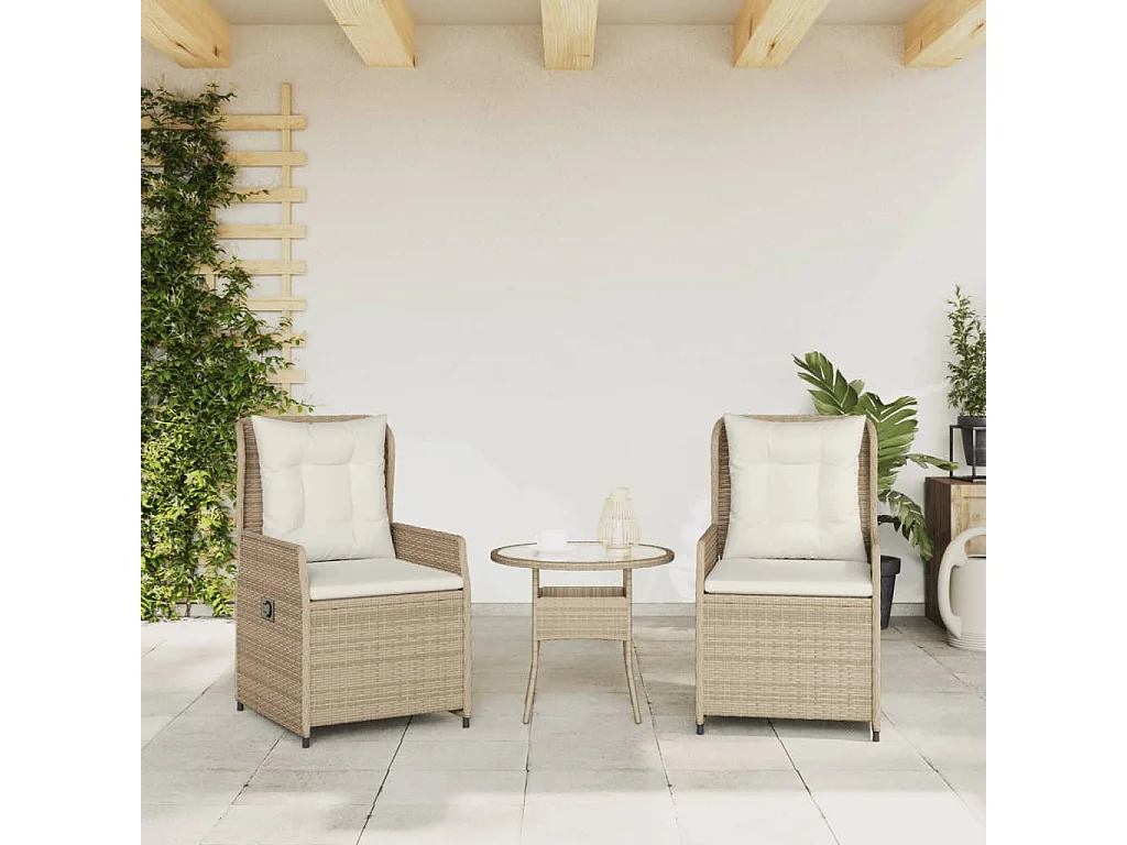 Set di 2 sedie da giardino reclinabili in resina intrecciata beige