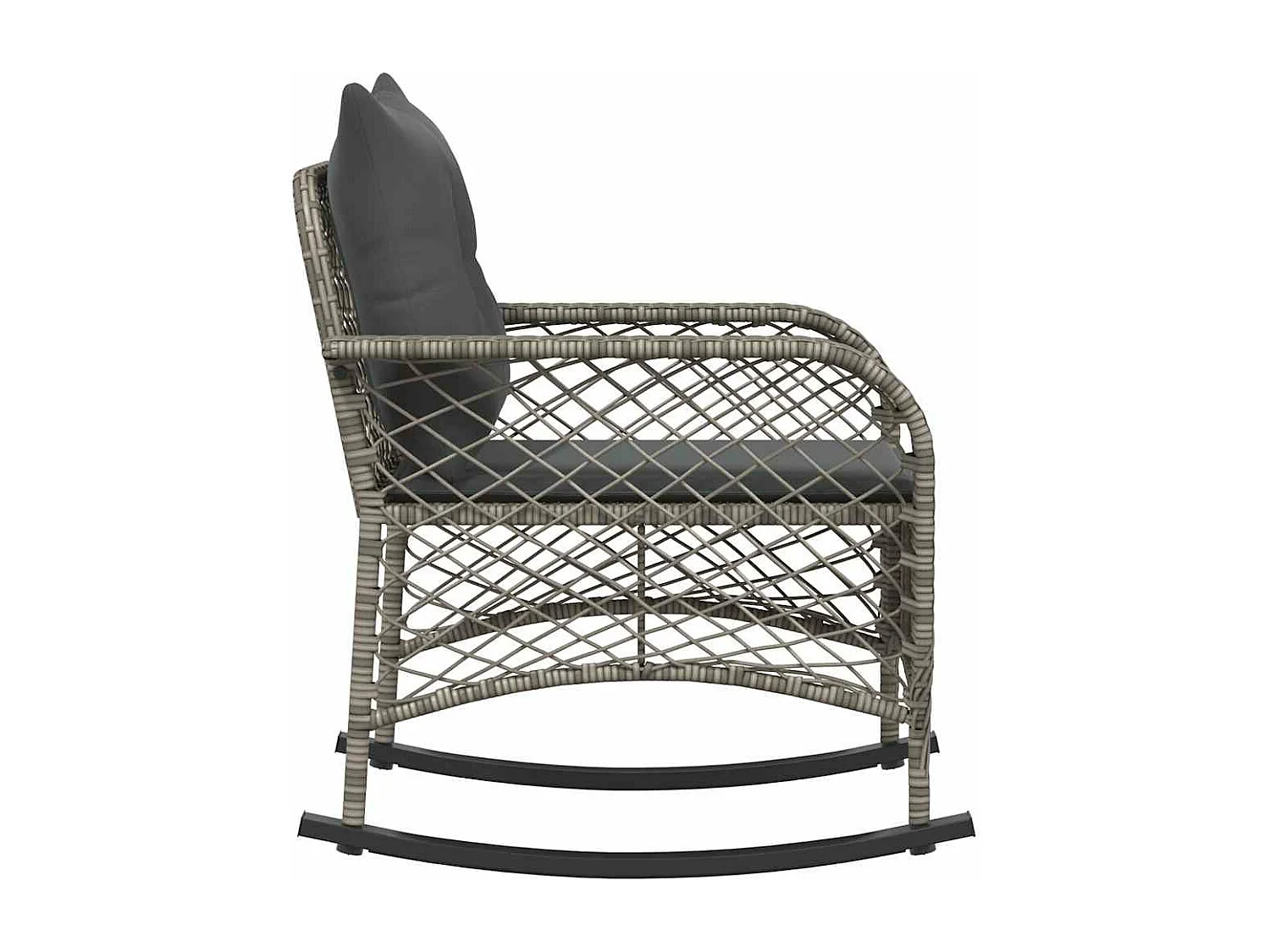 Chaise à bascule de jardin avec coussins gris résine tressée