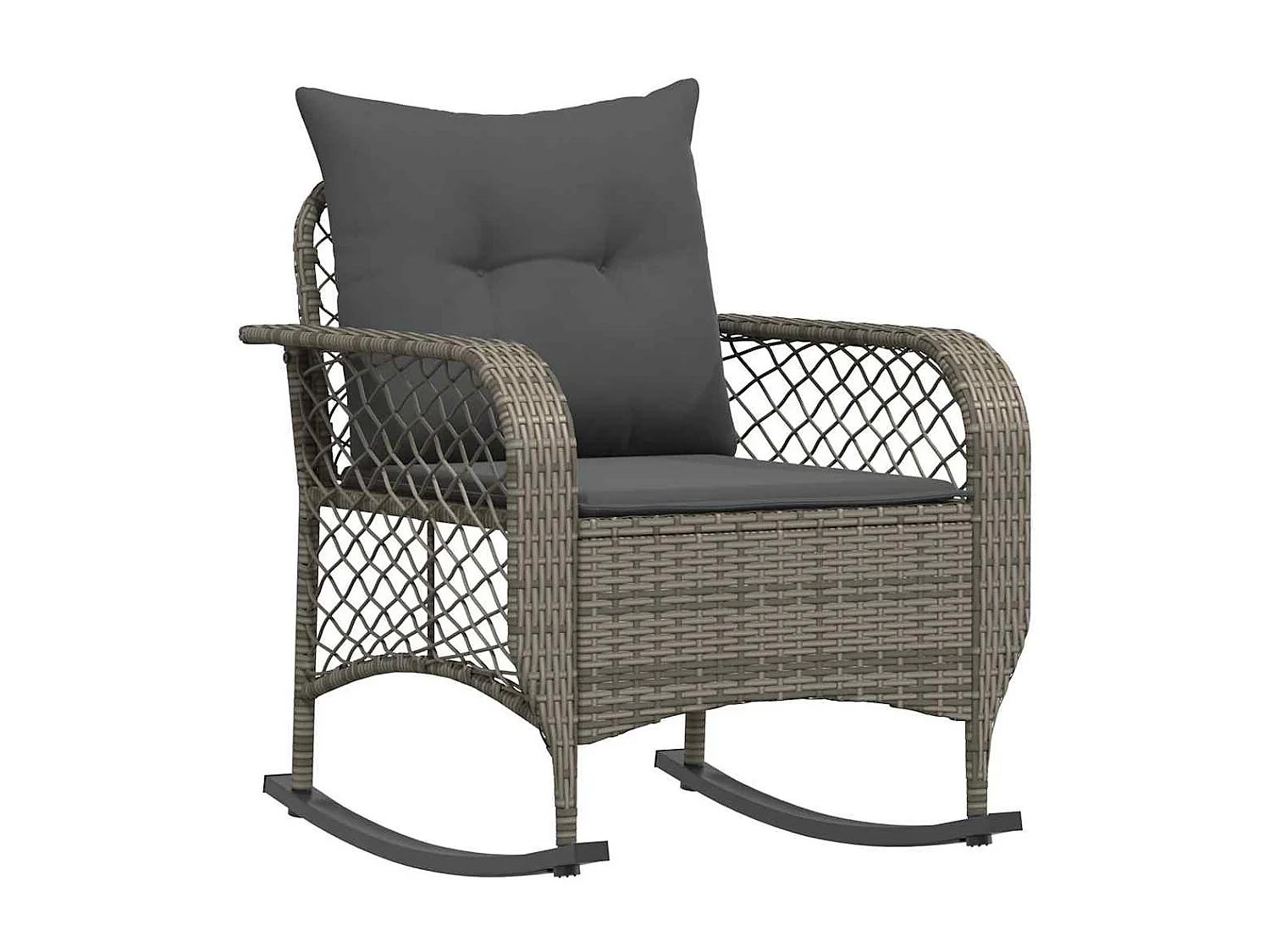 Chaise à bascule de jardin avec coussins gris résine tressée
