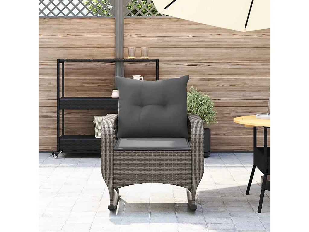 Chaise à bascule de jardin avec coussins gris résine tressée