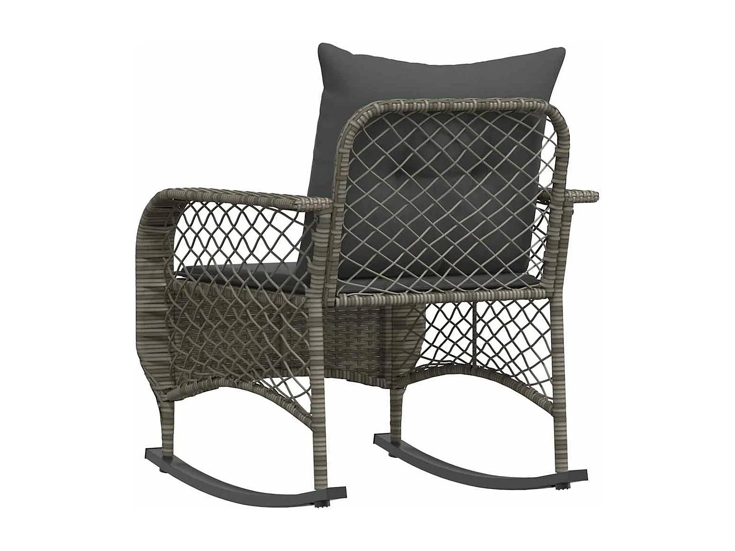 Chaise à bascule de jardin avec coussins gris résine tressée