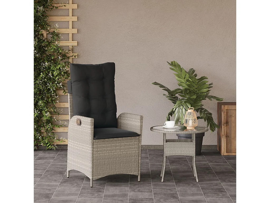 Chaise inclinable de jardin coussins gris clair résine tressée