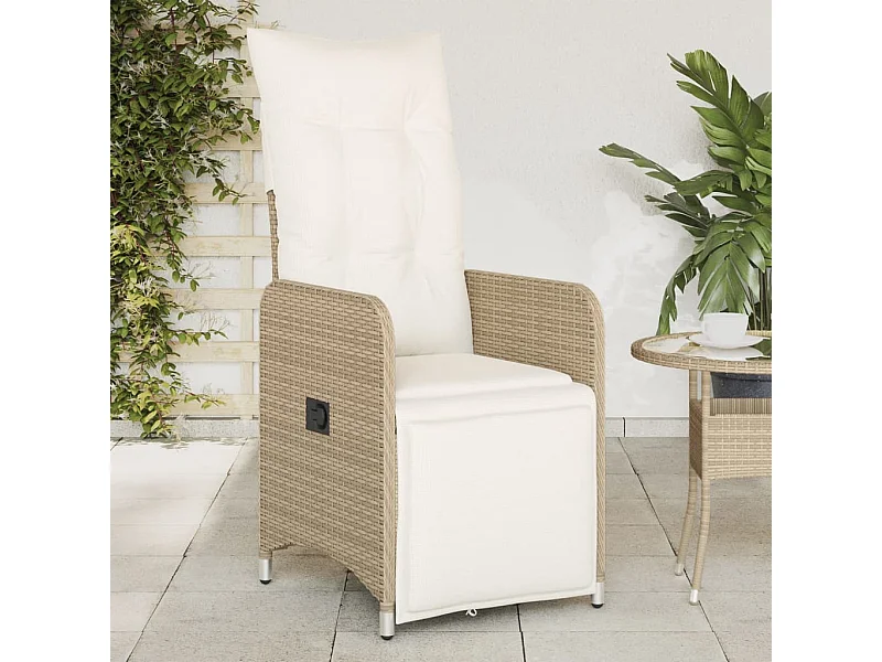 Set di 2 sedie reclinabili da giardino e cuscini in rattan beige