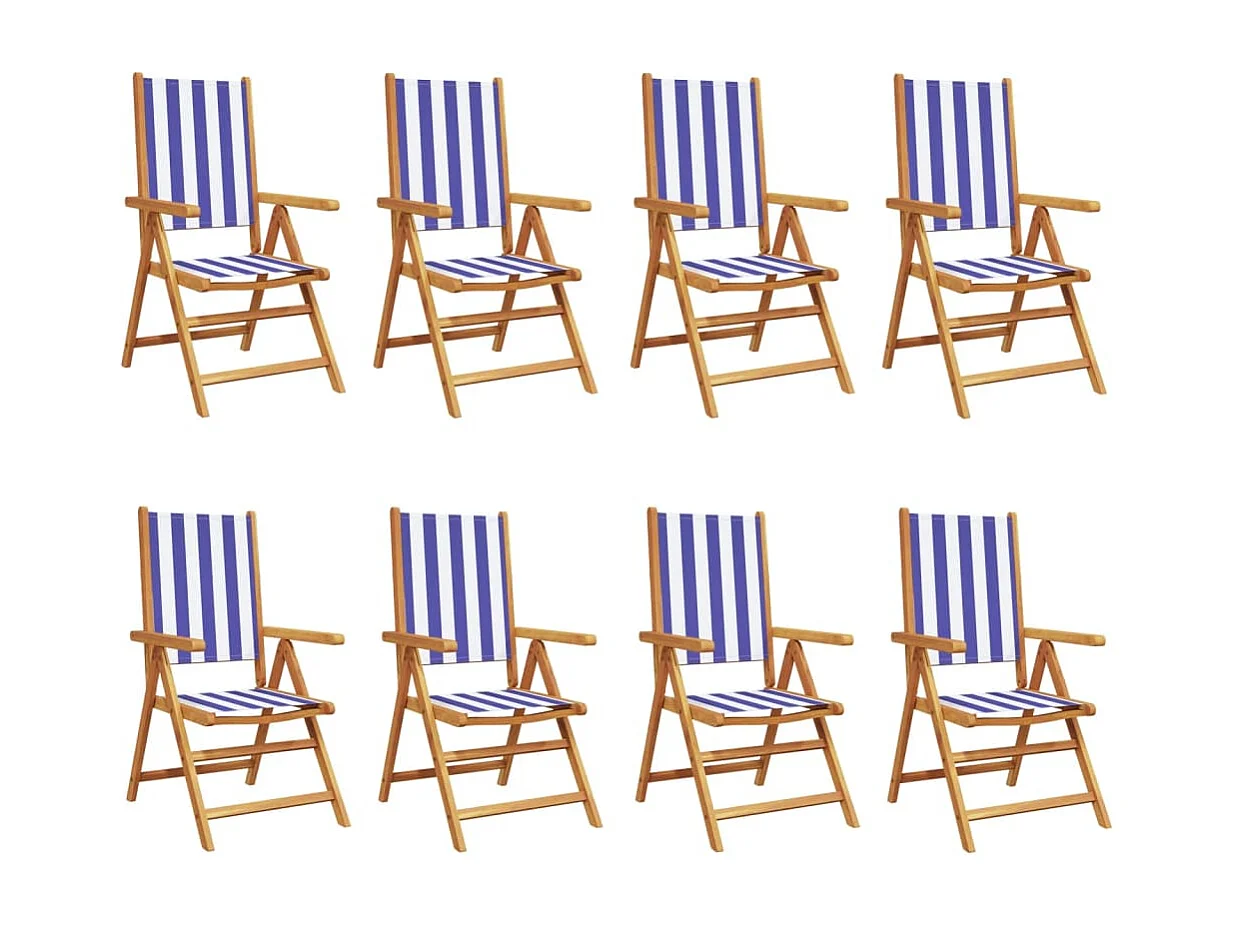 Chaises inclinables de jardin lot de 8 tissu et bois massif