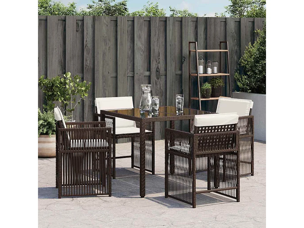 Chaises de jardin avec coussins lot de 4 marron résine tressée