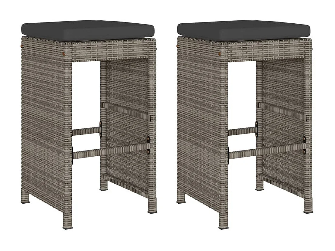 Tabourets de bar jardin coussins lot de 2 gris résine tressée