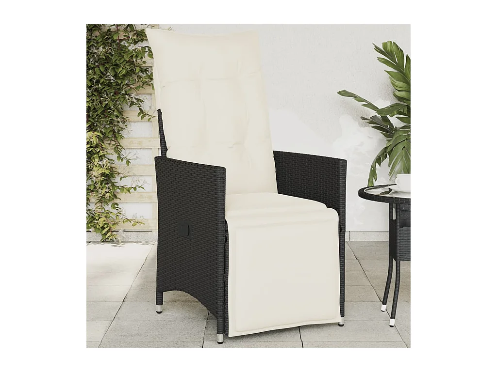 Chaise inclinable de jardin avec coussins noir résine tressée