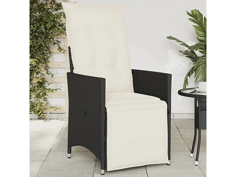 Chaise inclinable de jardin avec coussins noir résine tressée