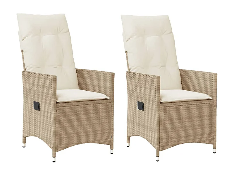 Set di 2 sedie reclinabili da giardino e cuscini in rattan beige