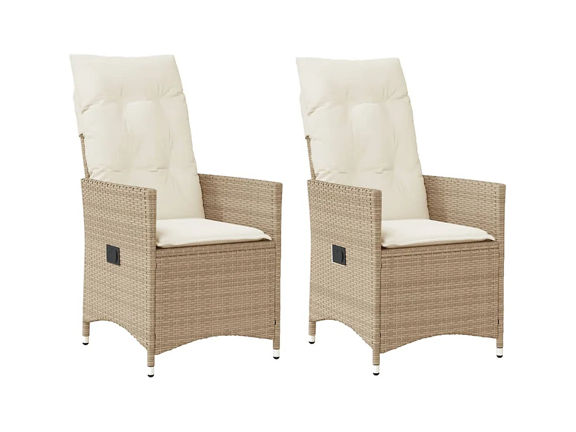 Chaises inclinables de jardin lot de 2 et coussins beige rotin