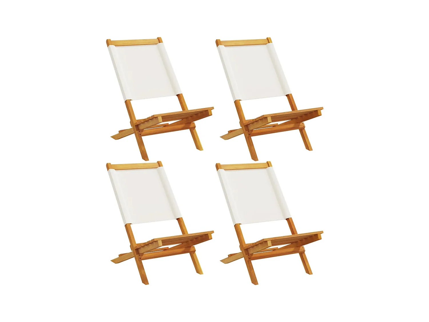 Set di 4 sedie pieghevoli da giardino in tessuto e legno massello