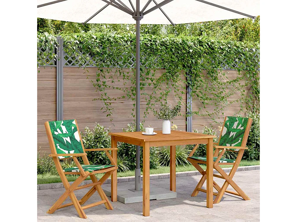 Conjunto de 2 cadeiras de jardim com padrão de folhas de acácia e tecido