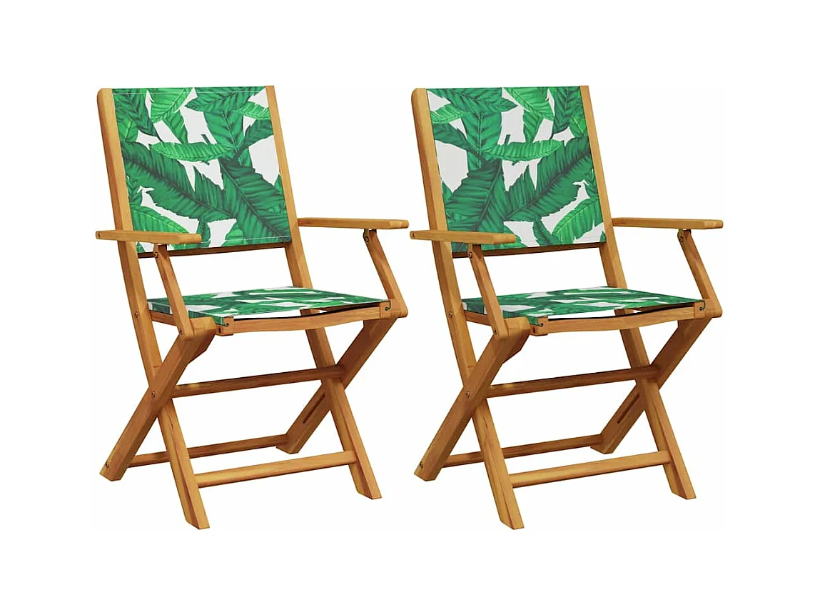 Tuinstoelen set van 2 acacia blad patroon en stof