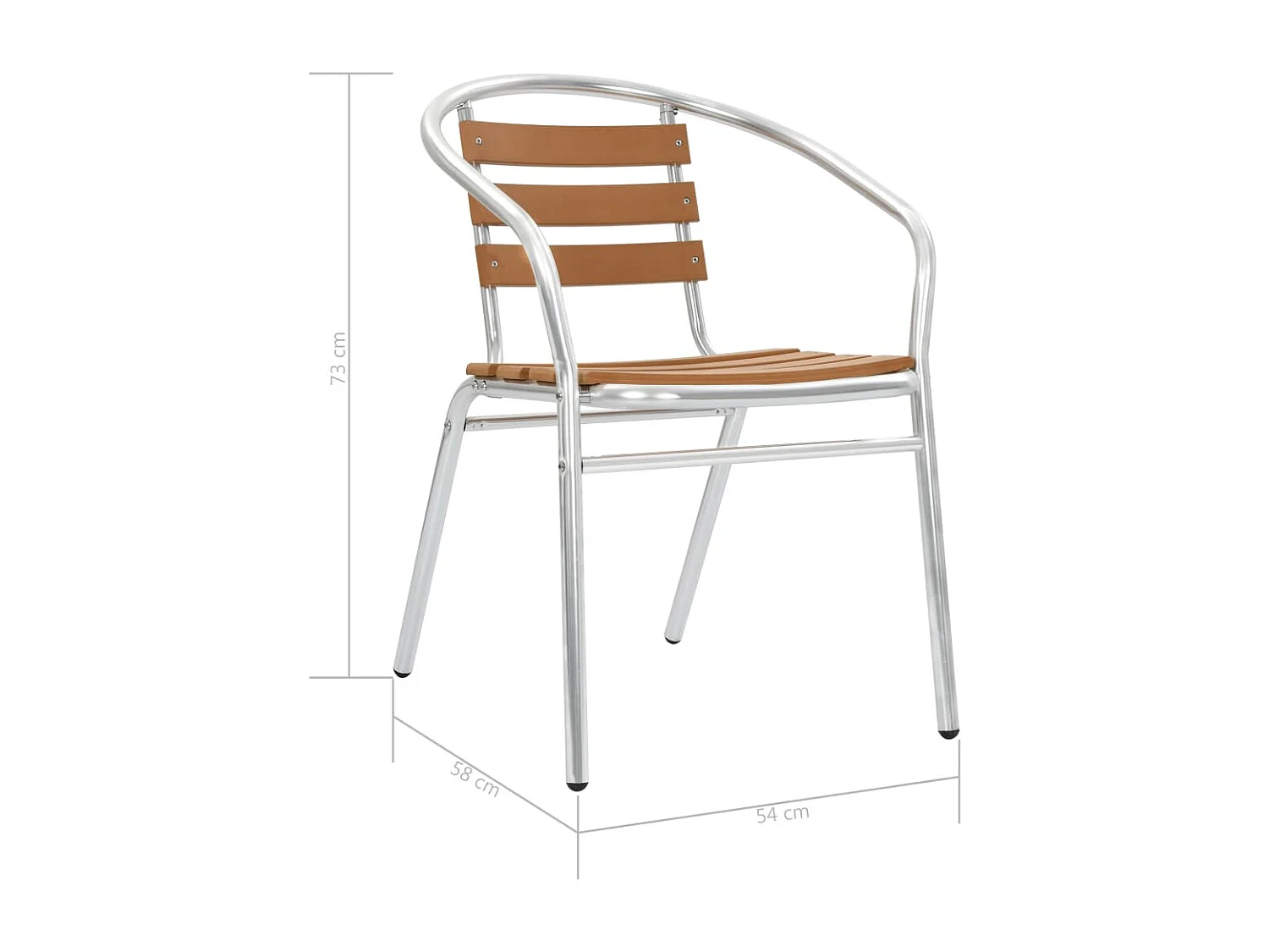 Set di 4 sedie da giardino impilabili in alluminio e WPC argento