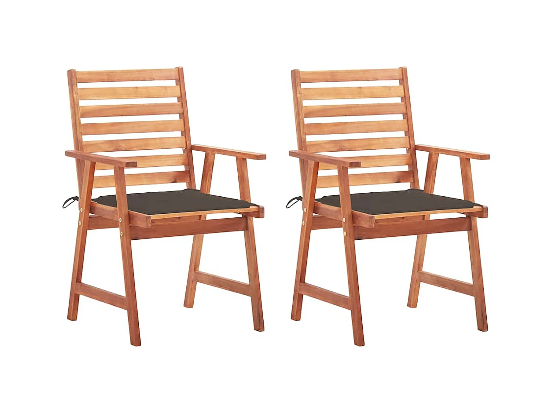 Chaises à manger d'extérieur lot de 2 et coussins Acacia massif
