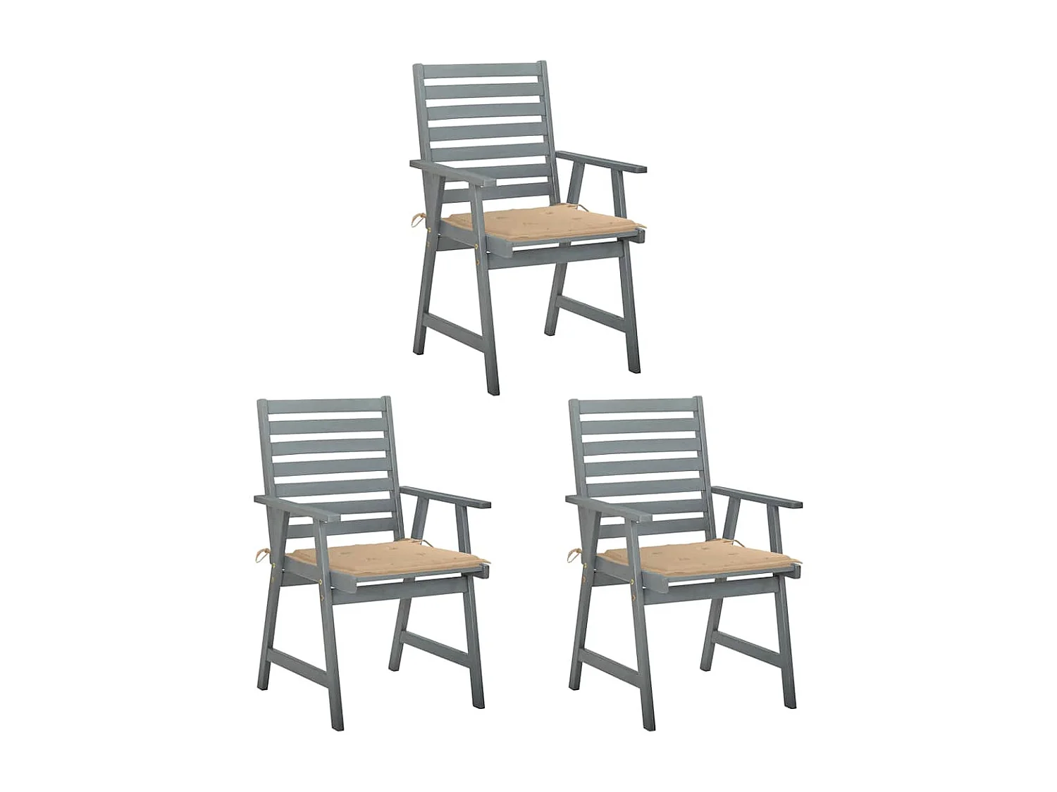 Garten-Esszimmerstühle 3er-Set und Kissen aus massiver Akazie