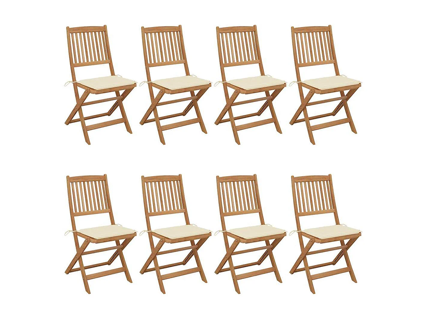 Chaises pliables de jardin lot de 8 avec coussins Bois d'acacia